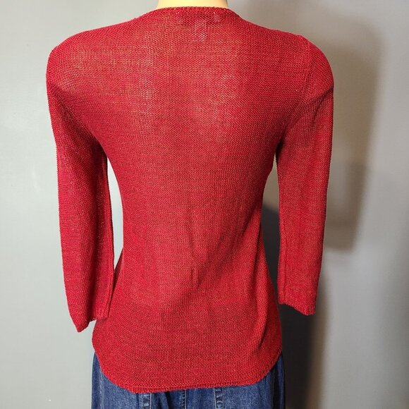 Vintage Jewel Red Parisian Open Knit Sweater Cottage Size Small Holiday Fairy - Picture 6 of 10